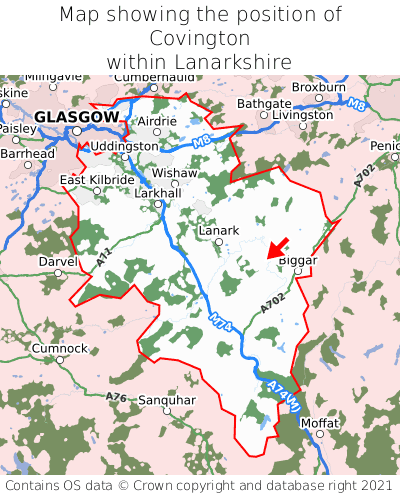 Map showing location of Covington within Lanarkshire