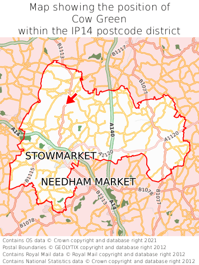 Map showing location of Cow Green within IP14
