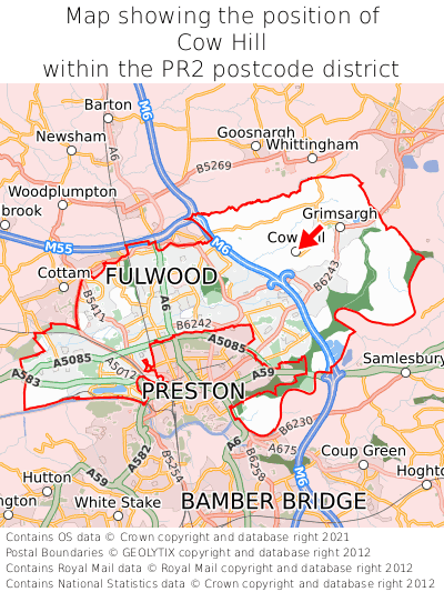 Map showing location of Cow Hill within PR2