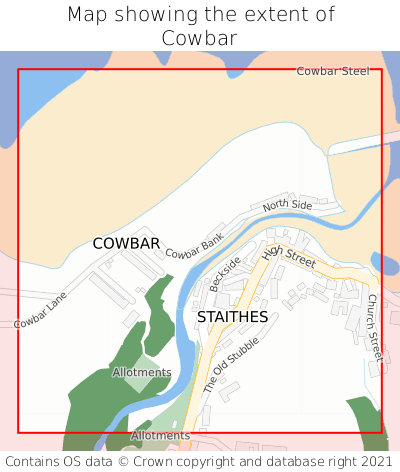 Map showing extent of Cowbar as bounding box