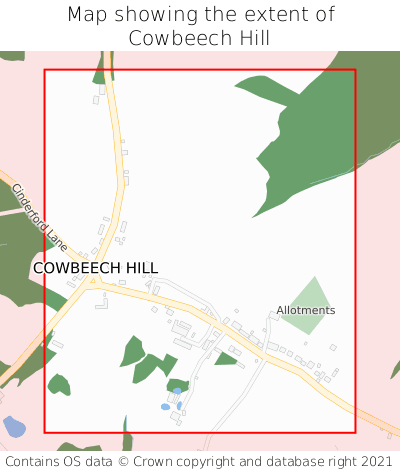 Map showing extent of Cowbeech Hill as bounding box