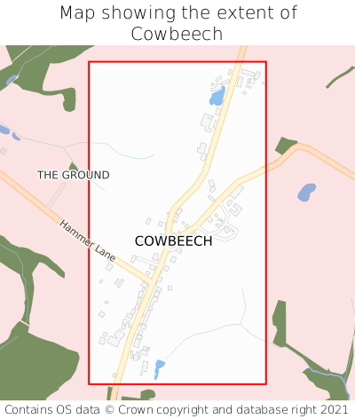 Map showing extent of Cowbeech as bounding box