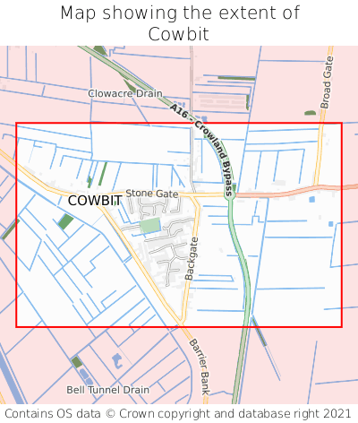Map showing extent of Cowbit as bounding box