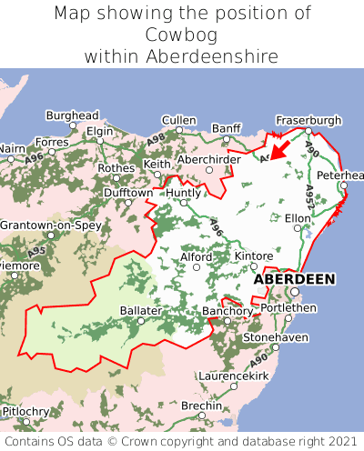 Map showing location of Cowbog within Aberdeenshire