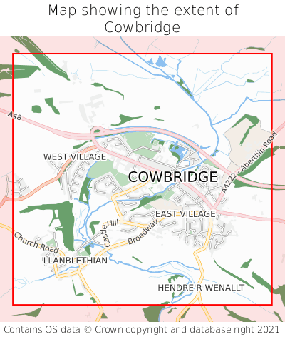 Map showing extent of Cowbridge as bounding box