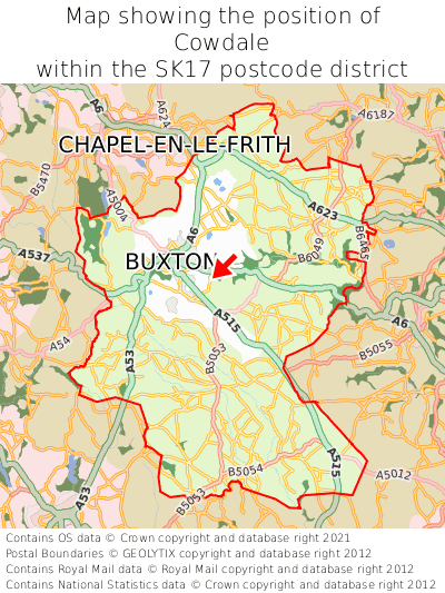 Map showing location of Cowdale within SK17