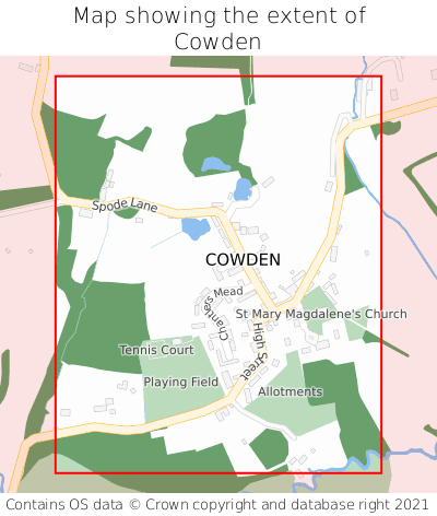 Map showing extent of Cowden as bounding box