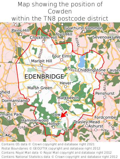 Map showing location of Cowden within TN8