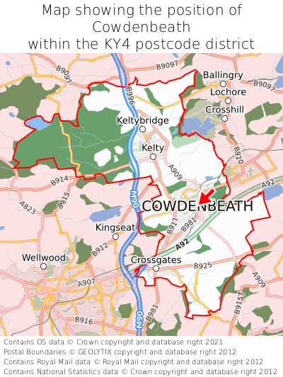 Map showing location of Cowdenbeath within KY4