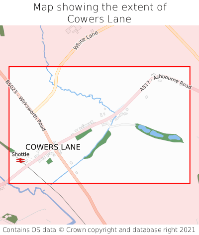 Map showing extent of Cowers Lane as bounding box