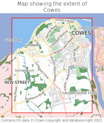 Map showing extent of Cowes as bounding box