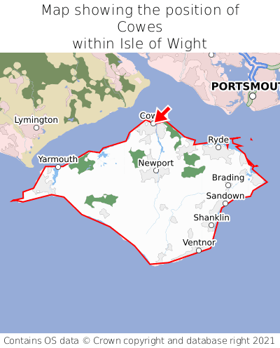 Map showing location of Cowes within Isle of Wight