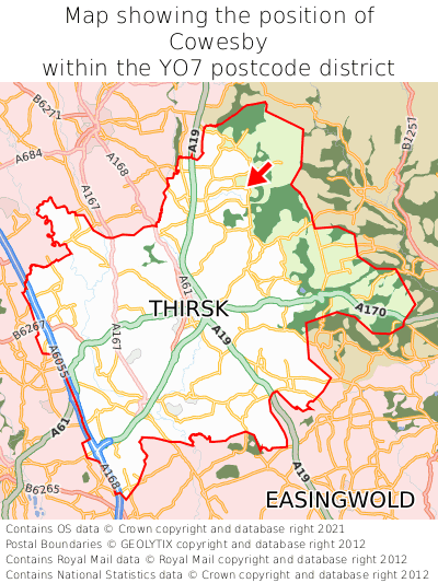 Map showing location of Cowesby within YO7