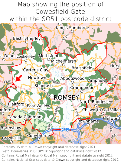 Map showing location of Cowesfield Gate within SO51