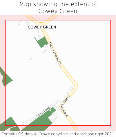 Map showing extent of Cowey Green as bounding box