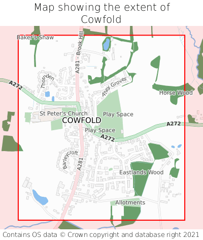 Map showing extent of Cowfold as bounding box
