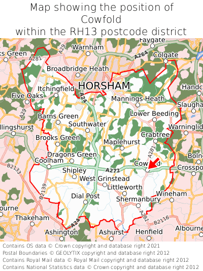 Map showing location of Cowfold within RH13