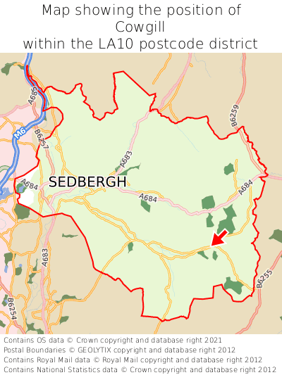 Map showing location of Cowgill within LA10