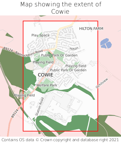 Map showing extent of Cowie as bounding box