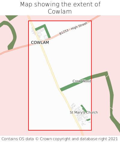 Map showing extent of Cowlam as bounding box