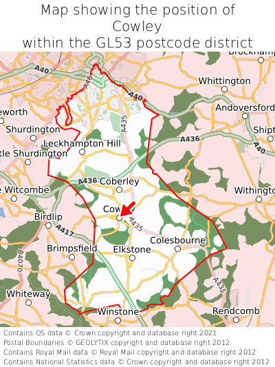 Map showing location of Cowley within GL53