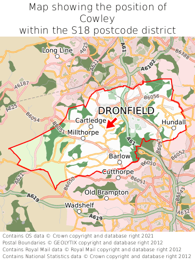 Map showing location of Cowley within S18