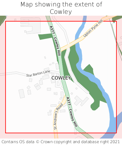 Map showing extent of Cowley as bounding box