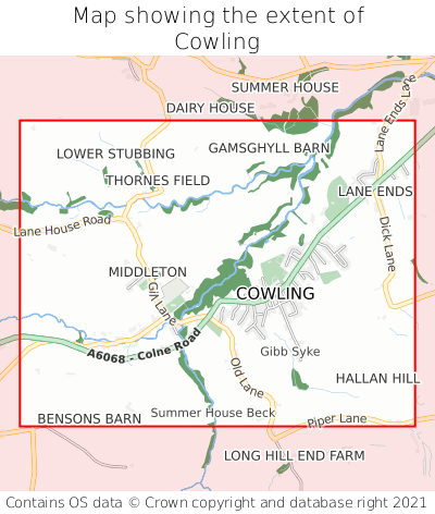 Map showing extent of Cowling as bounding box