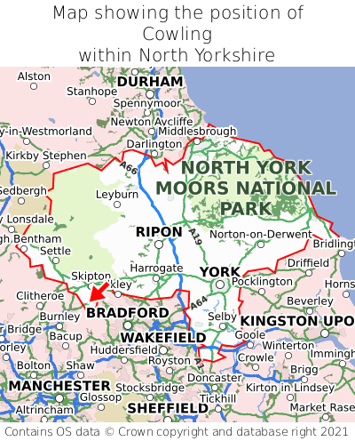 Map showing location of Cowling within North Yorkshire