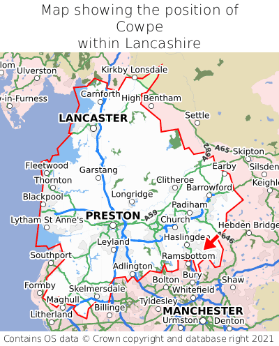 Map showing location of Cowpe within Lancashire