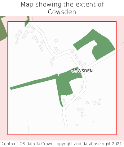 Map showing extent of Cowsden as bounding box