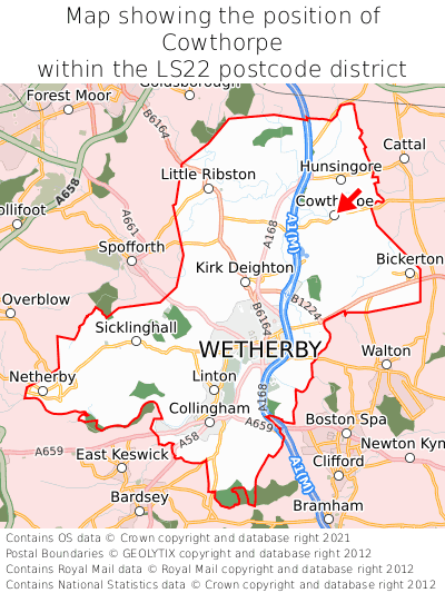 Map showing location of Cowthorpe within LS22