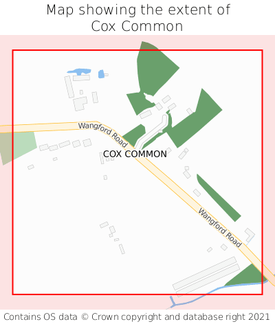 Map showing extent of Cox Common as bounding box