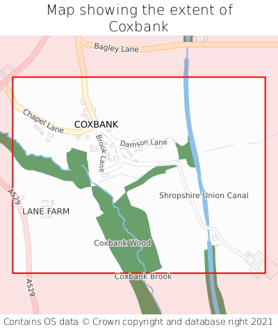 Map showing extent of Coxbank as bounding box