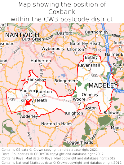 Map showing location of Coxbank within CW3