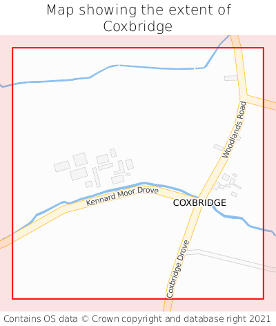 Map showing extent of Coxbridge as bounding box