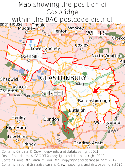 Map showing location of Coxbridge within BA6
