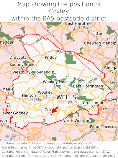 Map showing location of Coxley within BA5