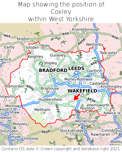 Map showing location of Coxley within West Yorkshire