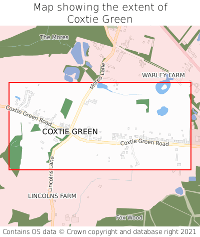 Map showing extent of Coxtie Green as bounding box