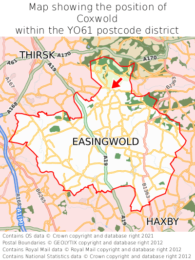 Map showing location of Coxwold within YO61