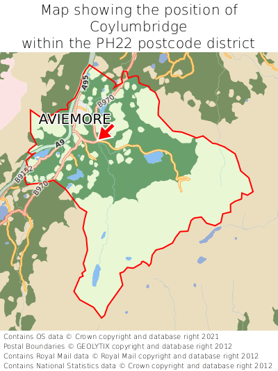 Map showing location of Coylumbridge within PH22