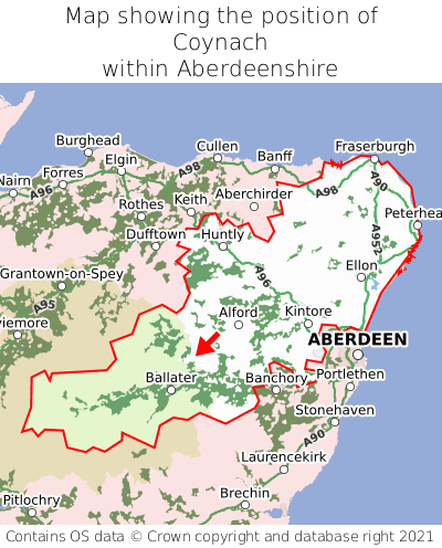 Map showing location of Coynach within Aberdeenshire