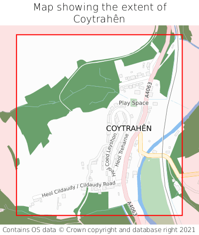 Map showing extent of Coytrahên as bounding box