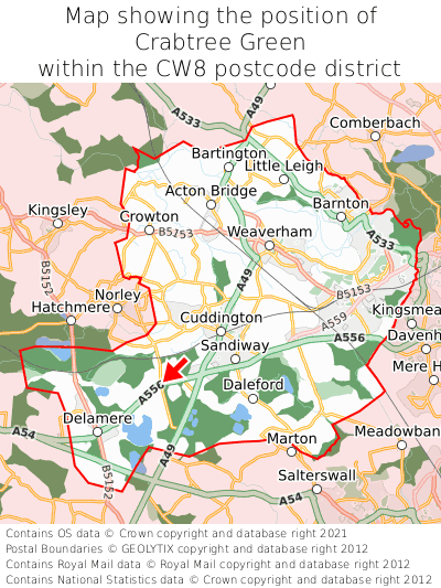 Map showing location of Crabtree Green within CW8