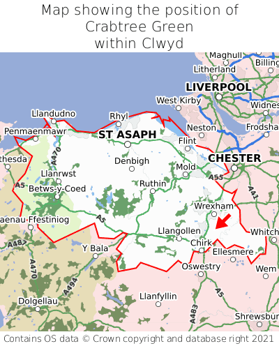 Map showing location of Crabtree Green within Clwyd
