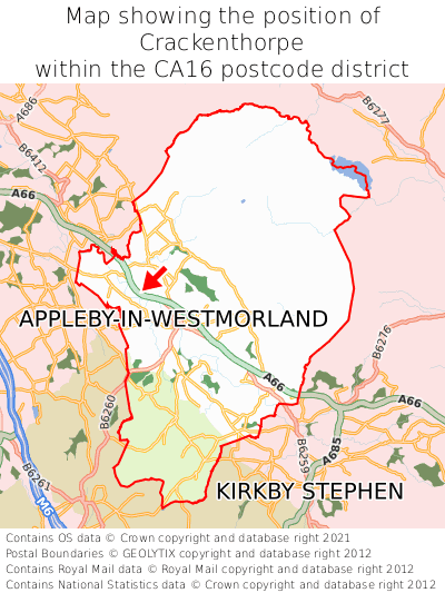 Map showing location of Crackenthorpe within CA16
