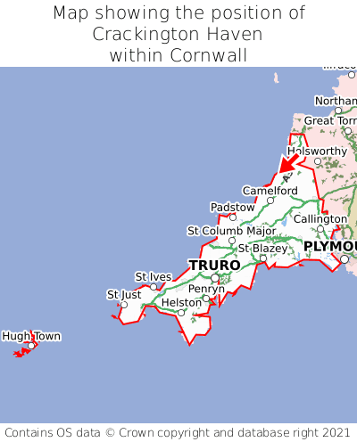 Map showing location of Crackington Haven within Cornwall