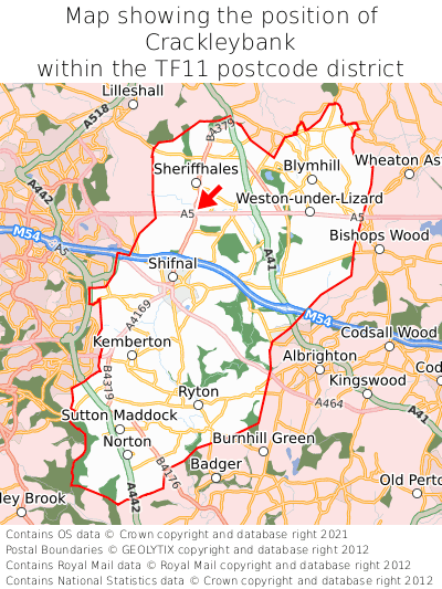 Map showing location of Crackleybank within TF11