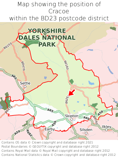 Map showing location of Cracoe within BD23